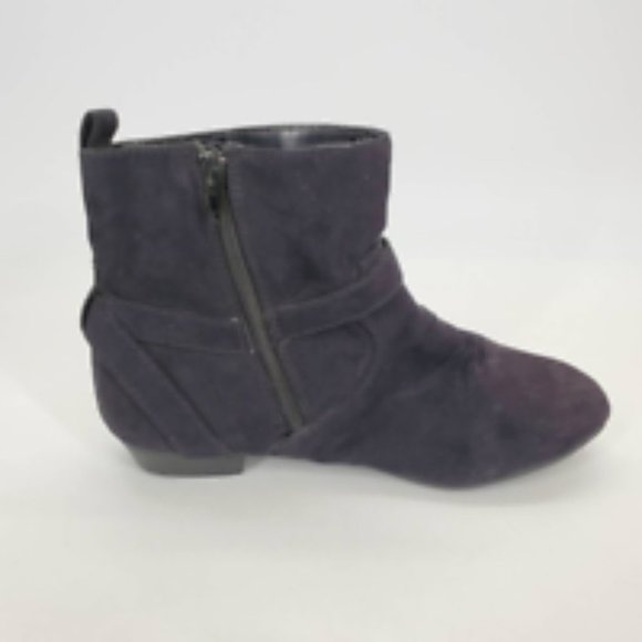 Express Womens Ankle Boots Booties Black Cuban Heels Side Zipper Buckle Strap 7 - Picture 2 of 10